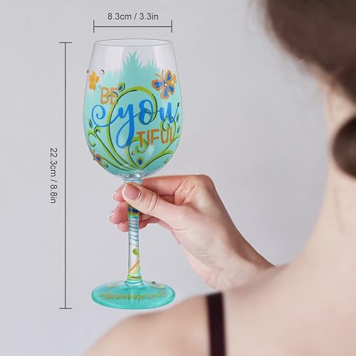 Miniatura 6 de NymphFable Copas de vino pintadas a mano con diseño de pavo real, 15 onzas, coloridas copas de vino personalizadas, regalo de cumpleaños para mujeres