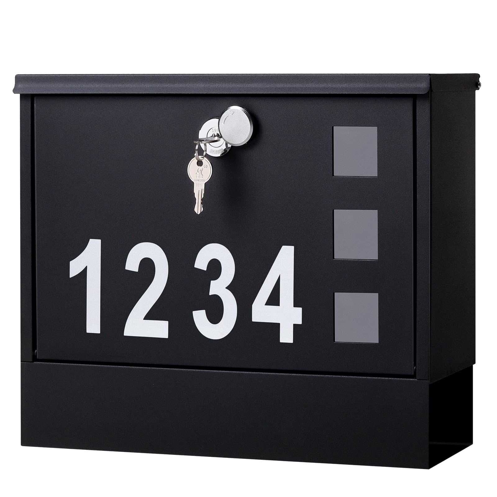 Locking Mailbox Wall Mount for Outside– Jssmst Mailboxes with Number and Key Lock for Front Door Fence, Large Capacity Letter Box, 14.3 x 4.1 x 11.8 Inch, Black
