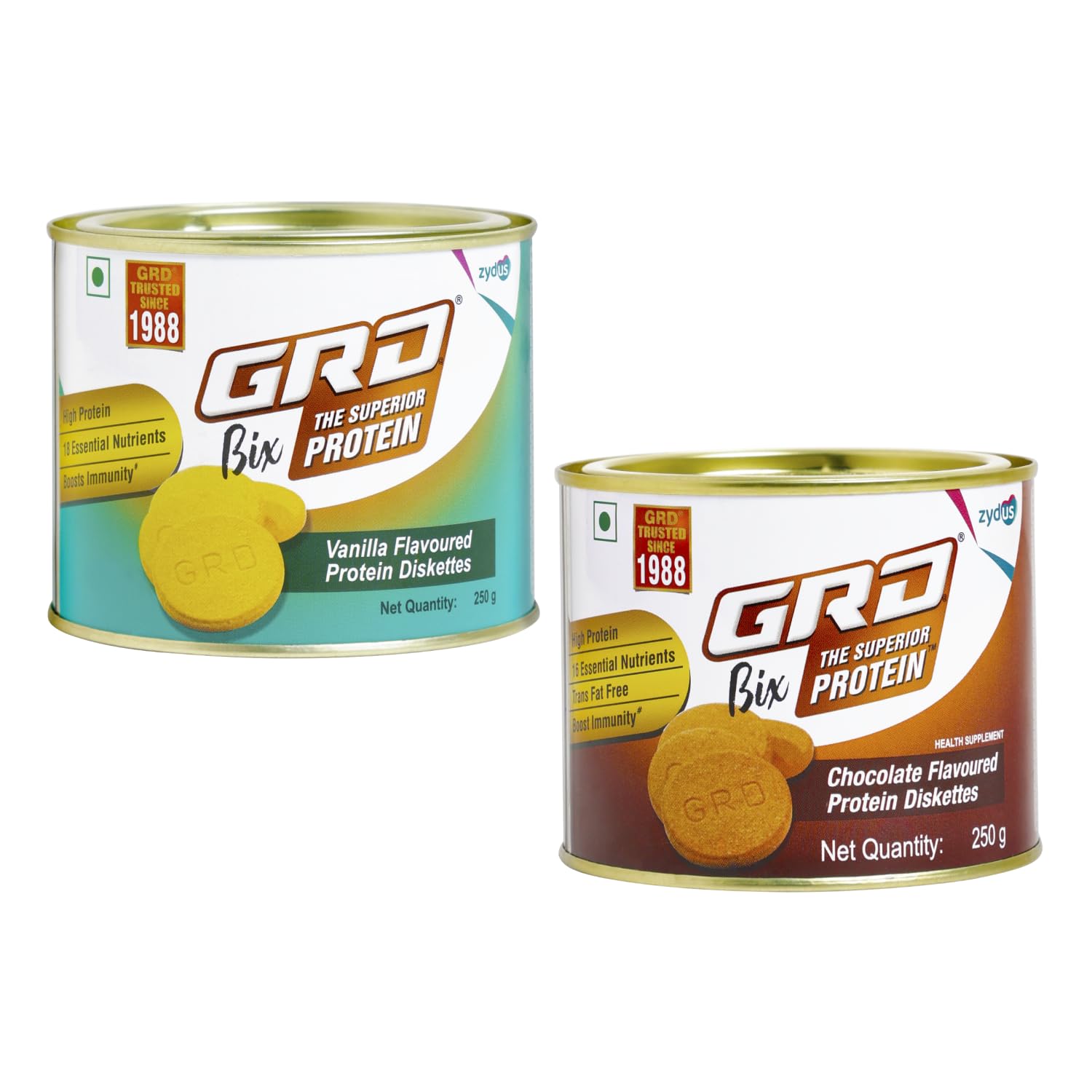GRD Bix Superior Protein Diskettes, Healthy Tasty Biscuits Enriched with Protein and 18 Essential Nutrients for Healthy Living (250g) – Vanilla and Chocolate Combo Pack (B098B9C1VM) Amazon Price History, Amazon Price Tracker