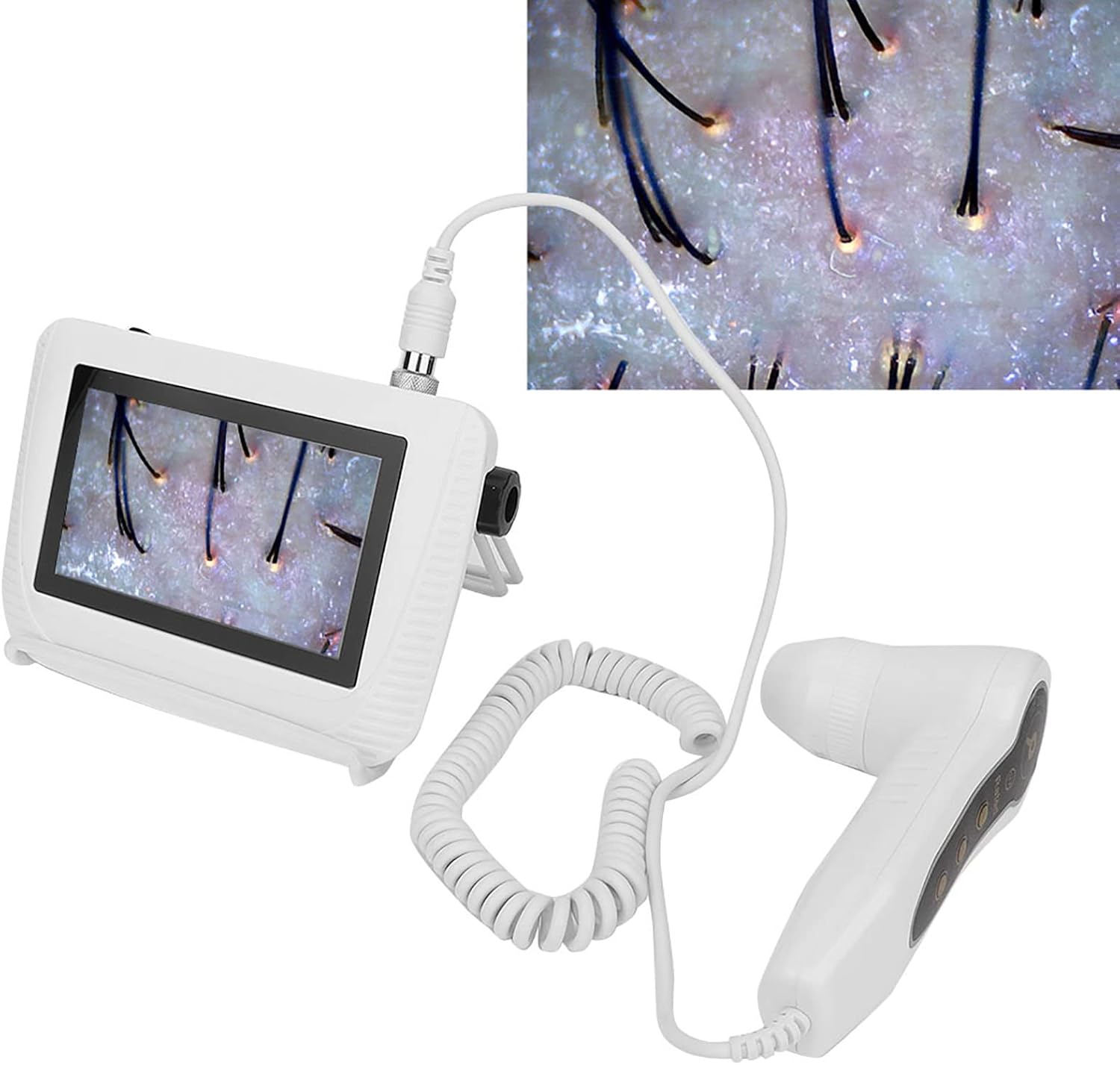 Asixxsix Skin Diagnosis Hair Analyzer, 5 Inch LCD Screen Digital Skin Detector Tester Hair Skin Analyzer Rechargeable Follicle Skin Oil Magnifying Tester