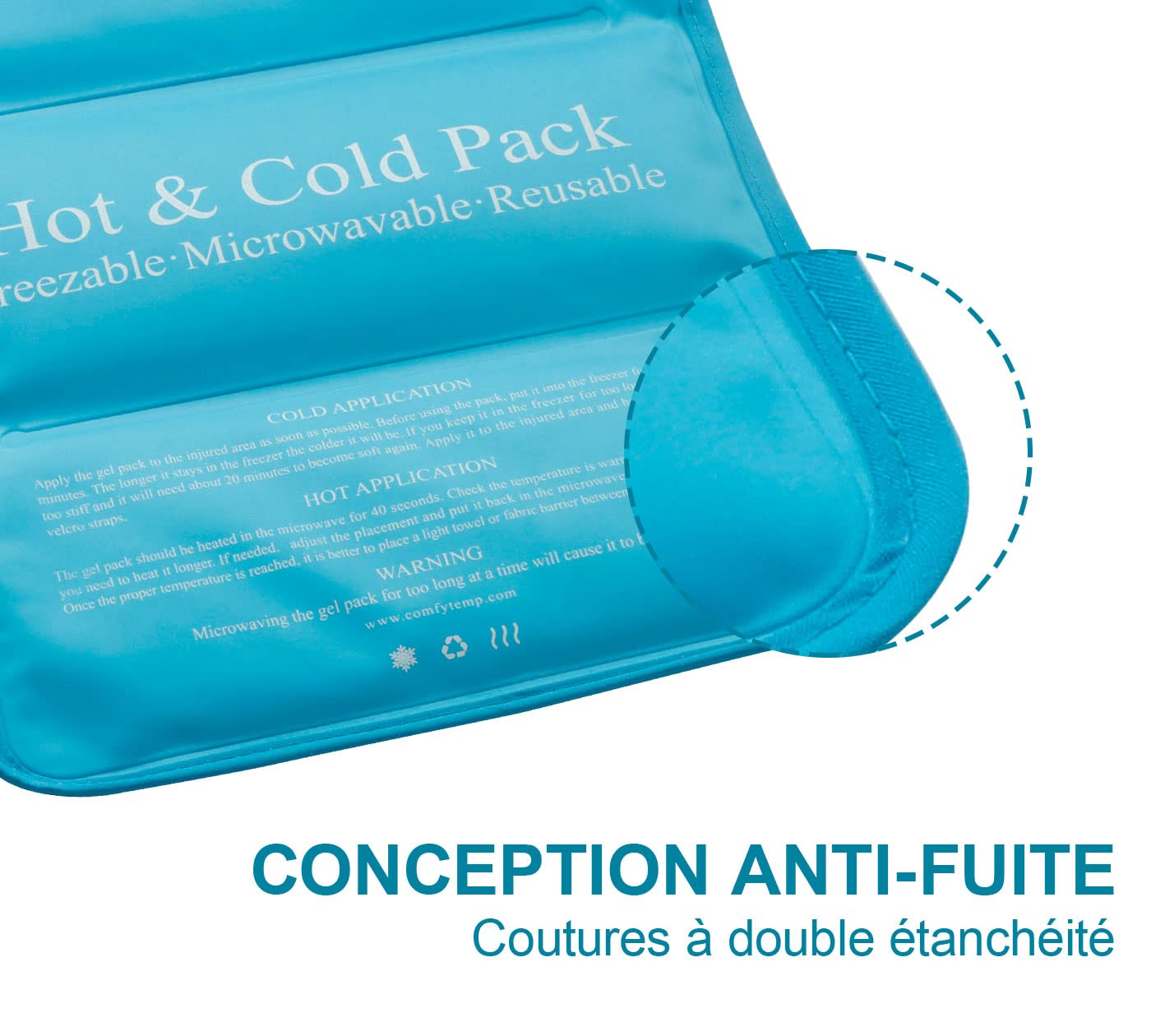 Comfytemp Poche de Glace Réutilisable 27x37cm, Lot de Gel avec Sangle pour Soulager la Douleur, Épaules, Genou, Pied, Coude, Compresses Chaudes et Froides pour Entorses, Gonflements, Ecchymoses
