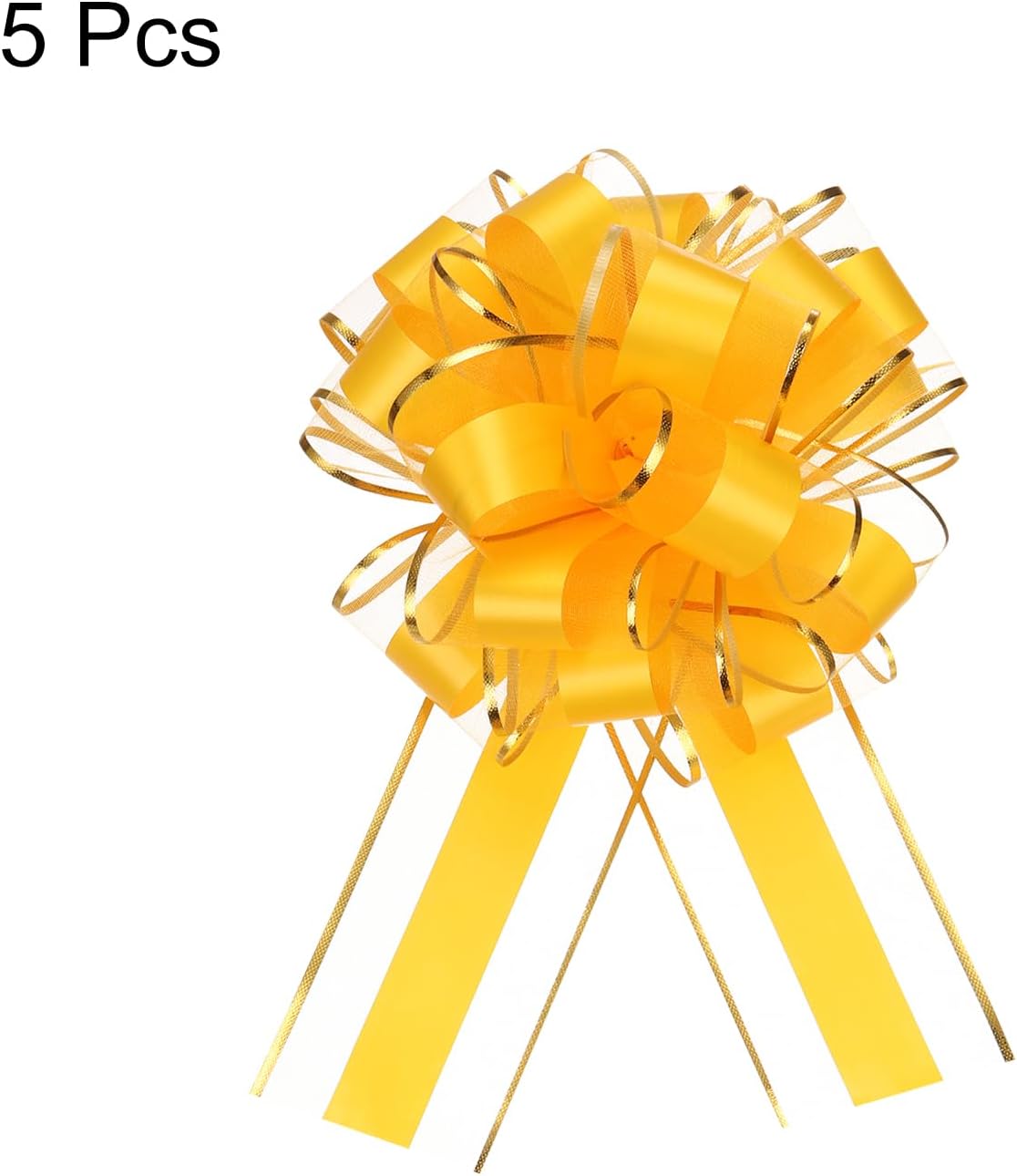 MECCANIXITY 5pcs 6 Inch Large Big Pull Bow with Gold Edge, Organza Car Gift Wrapping Bows Ribbon for Wedding Car Baskets Presents Christmas Bow, Yellow
