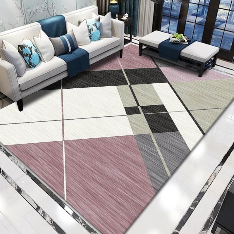 Tapis de sol lavable beige rose 100x140 doux géométrique pour salon et chambre