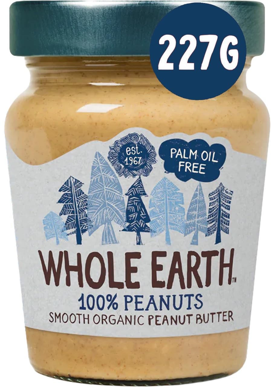 Whole Earth Organic Smooth Peanut Butter, 6 x 227 g Jars, 100% Peanuts, Unsalted, All Natural, No Added Sugar or Salt, Gluten Free, Vegetarian & Vegan, Multi Pack