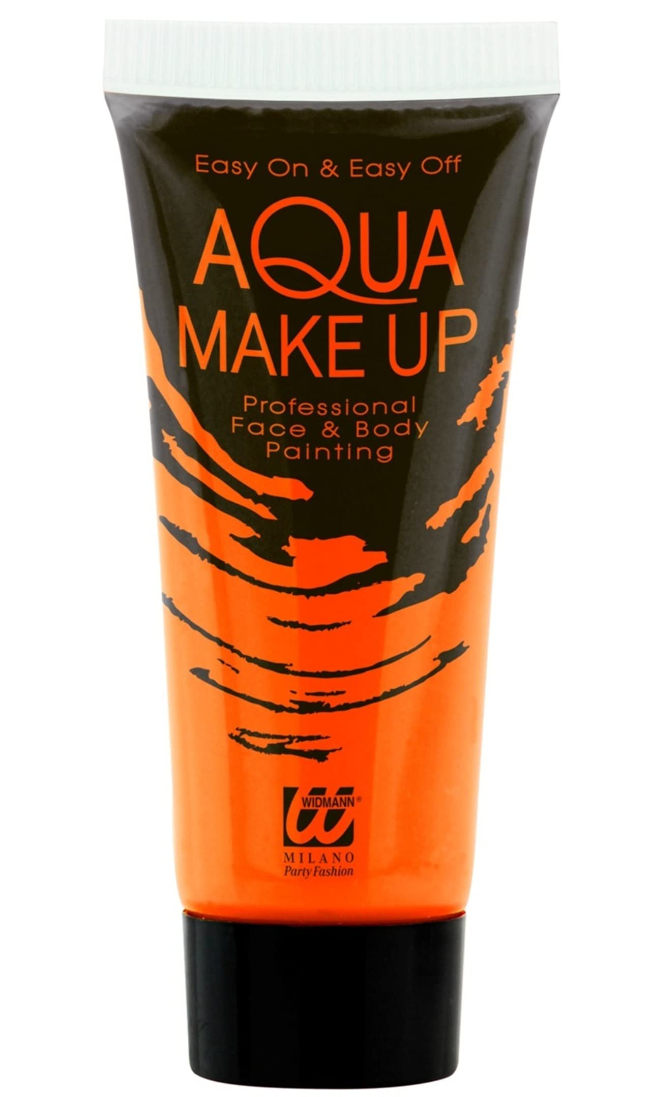 WIDMANN 09973 - Aqua Make-Up Fluorescente Adulto Unisex, En Tubo, Años 80, Dia De Los Muertos, Carnaval Brasileño, Halloween, 30 Ml, Color Naranja