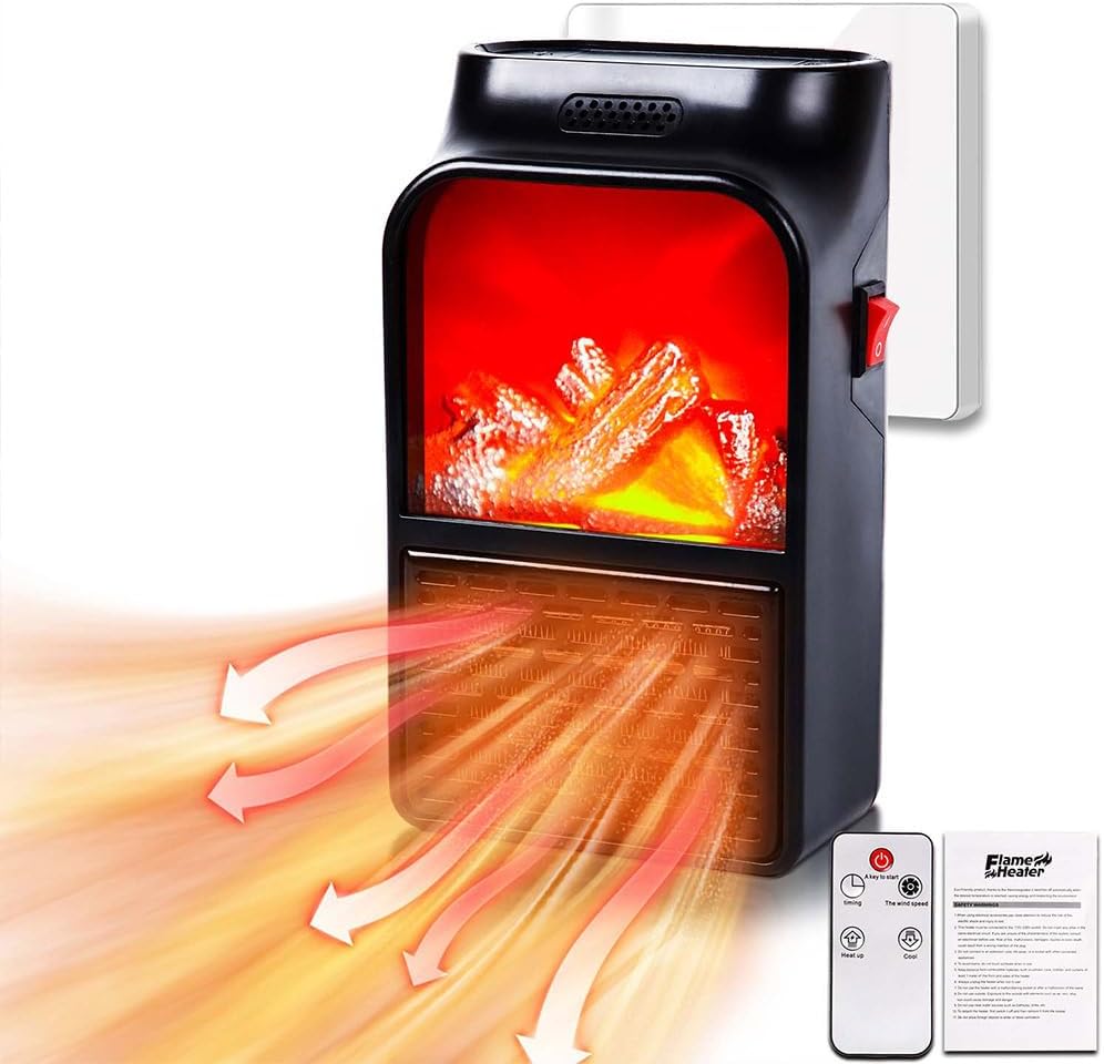 Ceramic Plug In Heater,Wall Outlet Space Heater With Adjustable thermostat,12 Hour Timer & LED Display,2 Fan Speeds,Heaters For Home Low Energy Silent