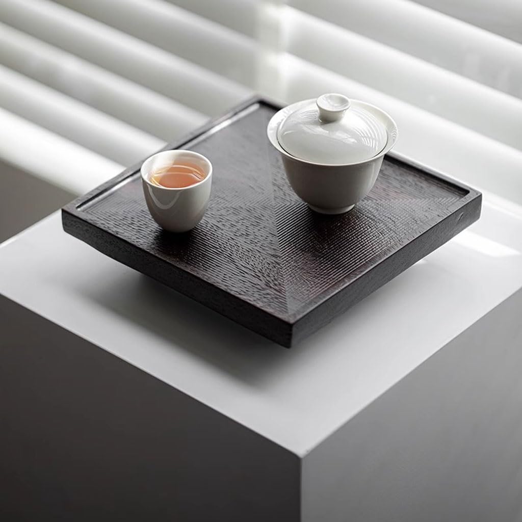 Bandeja Sencilla de Madera Maciza para Servir Tazas de té y Comida. Elegante Bandeja para el salón. Pequeña Mesa para Preparar té seco, Entretenimiento en casa y el Uso Diario.