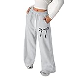 Girls Baggy Sweatpants Bow Drawstring Wide Leg Y2k Sweat Pants Casual Loose Athletic Joggers Preppy Fall Clothes with Pockets
