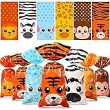 Pajean 120 Pieces Jungle Safari Animal Party Treat Bags Candy Goodies Favor Gift Bags Animal Candy Bags for Jungle Safari Petting Zoo Farmhouse Theme Birthday Party Baby Shower Favor Supplies
