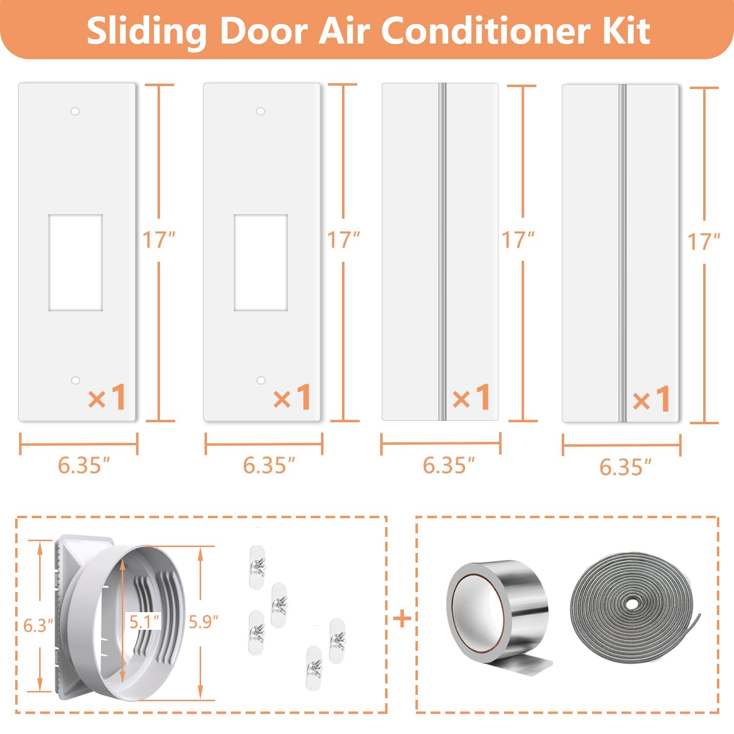Kit de ventilación de ventana de aire acondicionado portátil de doble manguera de 66 a 62 pulgadas, ajustable con 2 acopladores universales y pantalla de filtro, 2 burletes de clima para LG