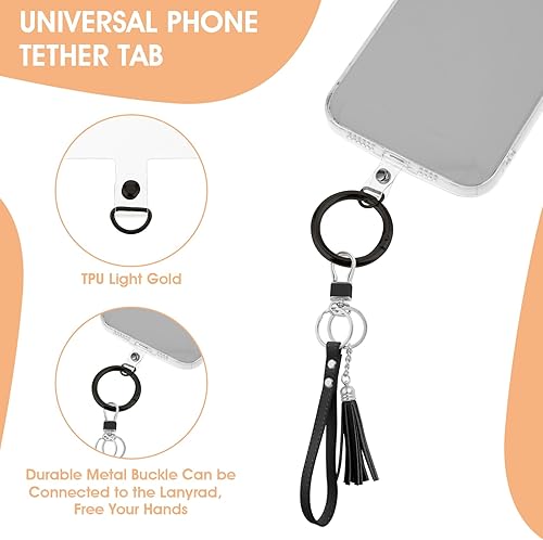 Miniatura 2 de simarro 6 piezas de cordón para teléfono con 6 anillos de resorte de metal, correa universal para teléfono, conector multifuncional para teléfono