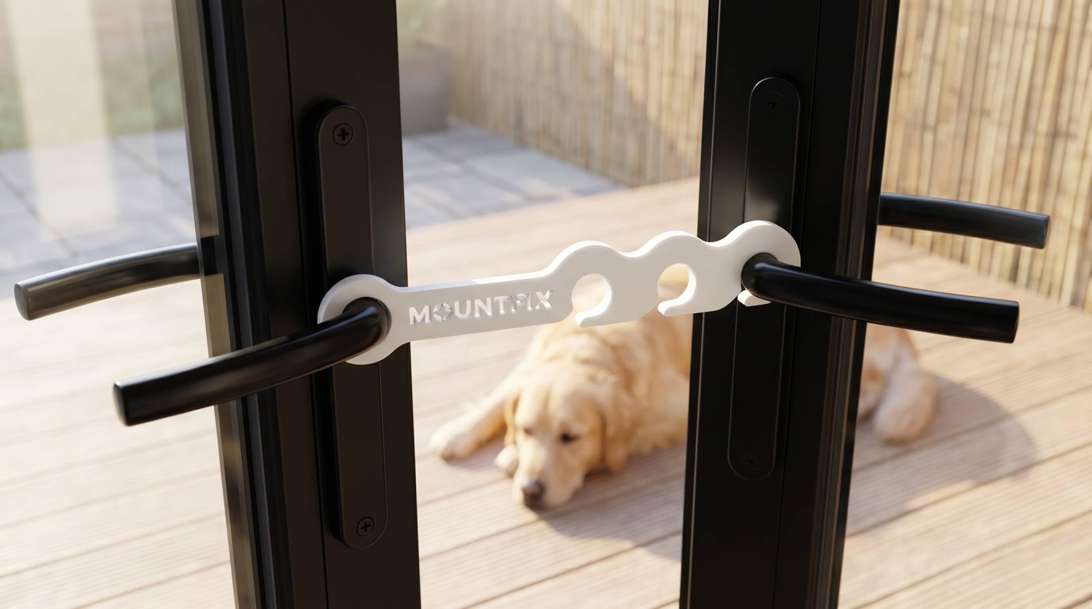 MountFix Adjustable Patio Door Stay – 3-in-1 Sizing 15/20/25cm – Pet Friendly, Stops Slamming, No Drilling Required, White