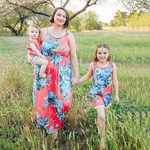 Image of IFFEI Mommy and Me Matching Dress Spaghetti Strap Summer Casual Sundress Beach Sleeveless Dress with Headband