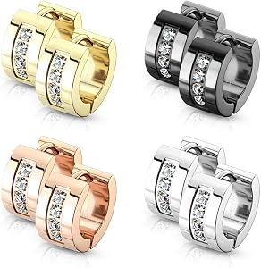 Orecchini A Cerchio In Acciaio Inox 316L - 2 Paia Colore Oro Rosa, 4mm - Uomo E Donna