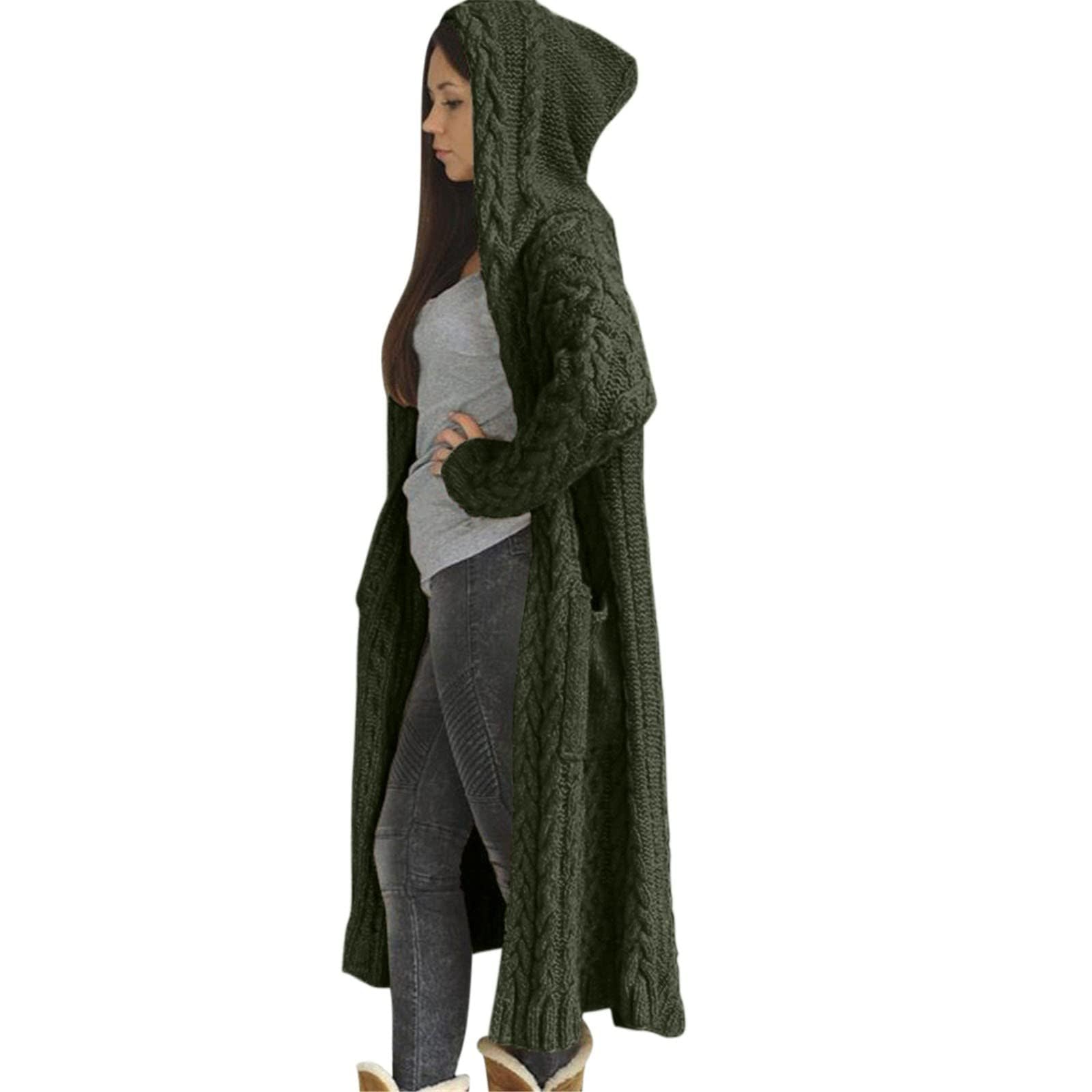 Chunky Cardigan Sweaters for Women Plus Size Long Sleeve Open Front Cardigan Warm Hooded Coat Cable Knit Long