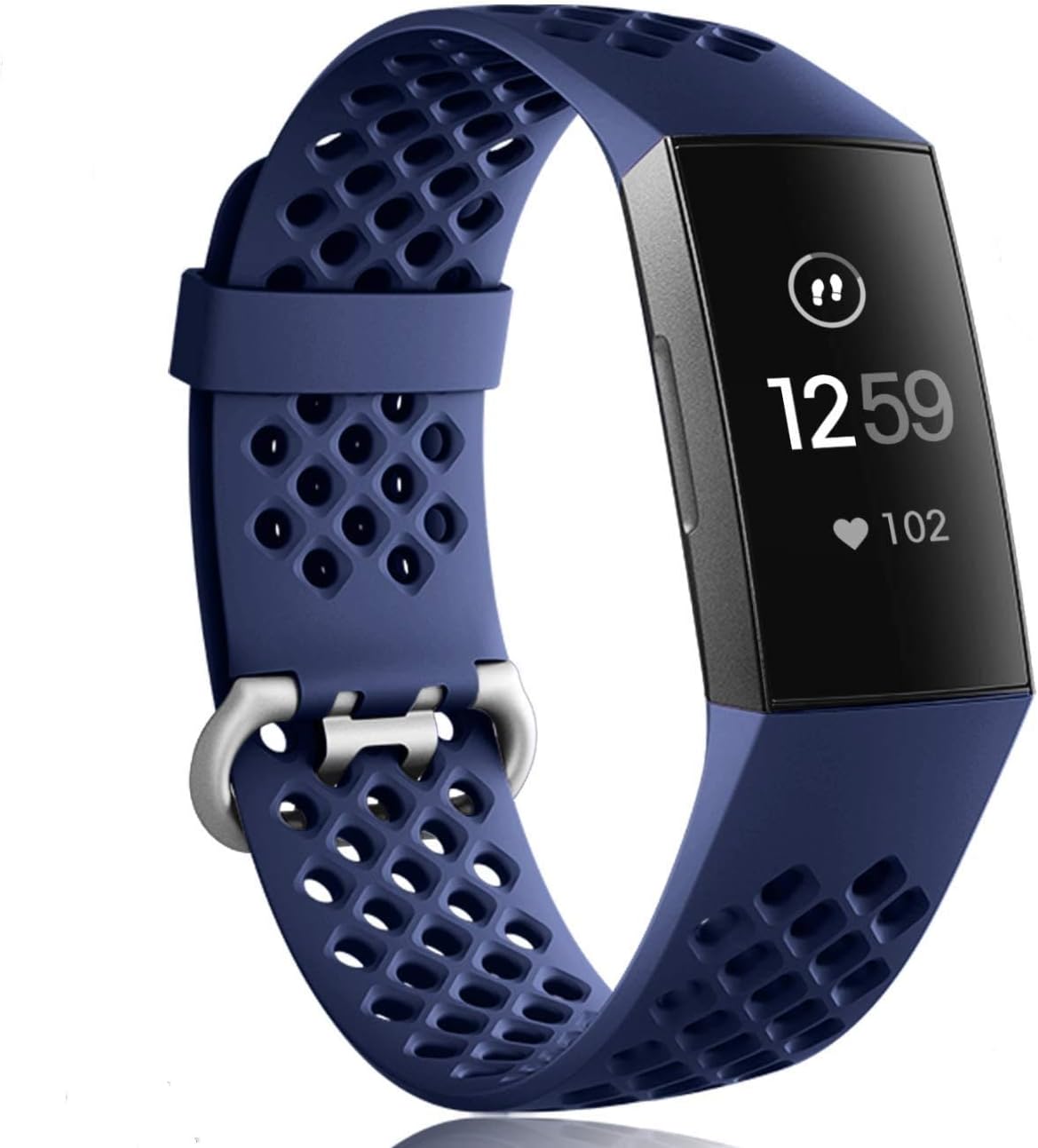 Wepro Bands Waterproof Replacement Compatible with Fitbit Charge 3 for Women Men, Breathable Holes Strap Accessories Compatible with Fitbit Charge 3 SE, Large, Navy Blue