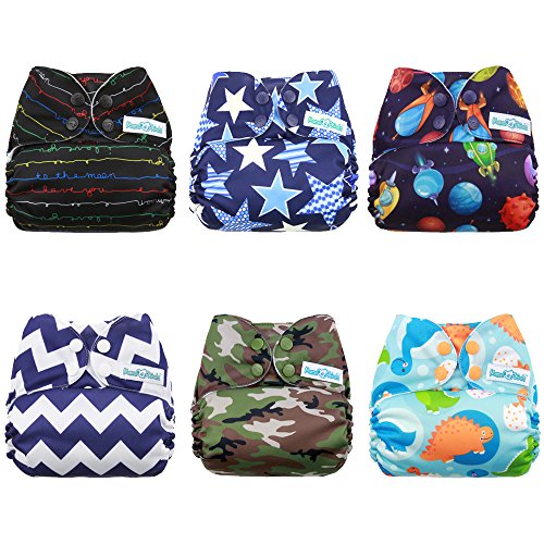 Mama Koala 3.0 Cloth Diapers for Babies with AWJ Lining, 6 Pack with 12 5-Layer Bboo(No Microfiber) Cloth Diaper Inserts - Reusable and Washable Pocket Diapers(12-My Warm Heart)