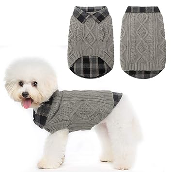 Warm Dog Sweater Winter Clothes - Plaid Patchwork Pet Doggy Knitted Sweaters Comfortable Coats for Cold Weather, Fit for Small Medium Large Dogs
