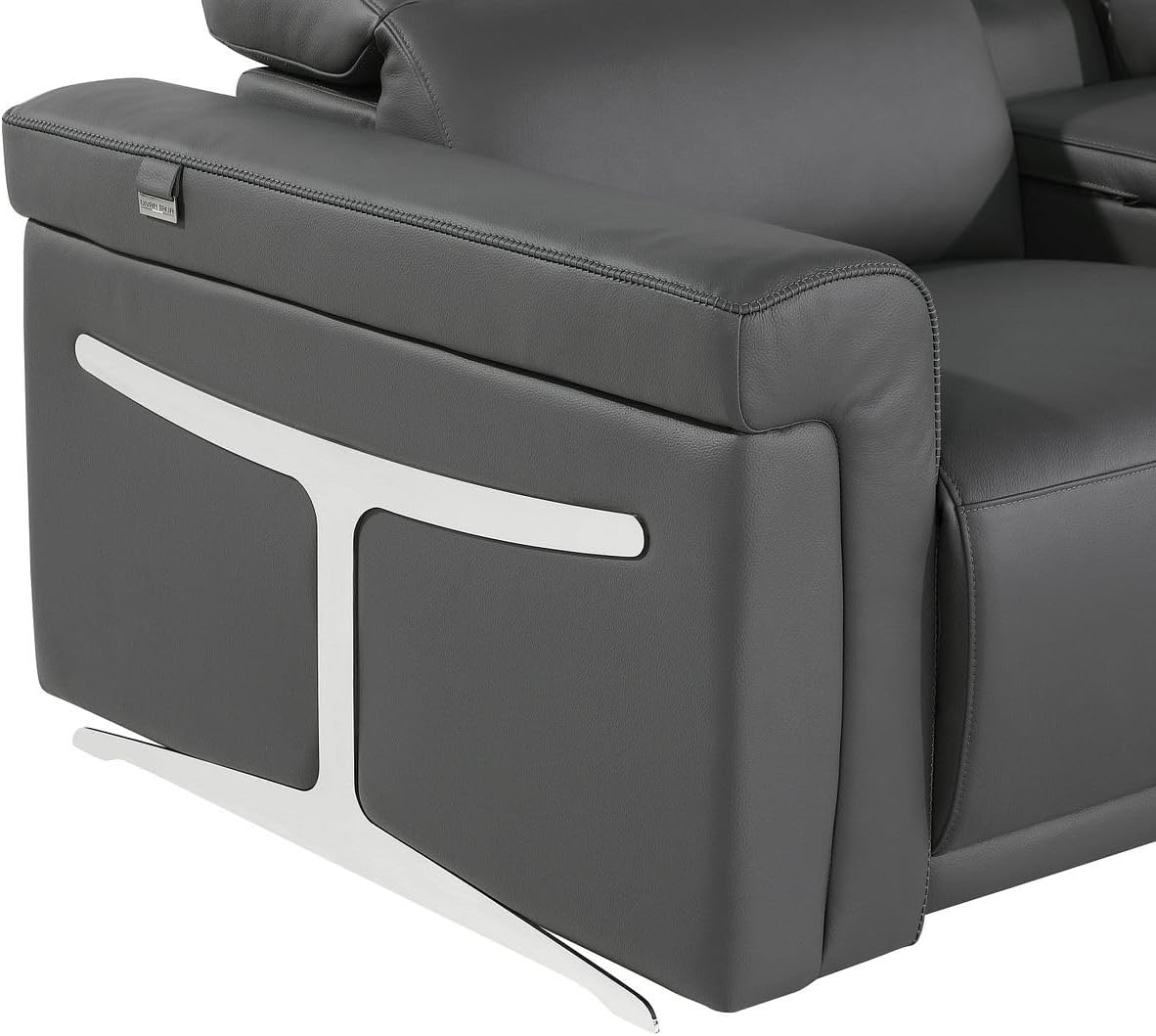 HomeRoots Dark Gray Italian Leather Power Reclining U Shaped Ten Piece Corner Sectional with Console