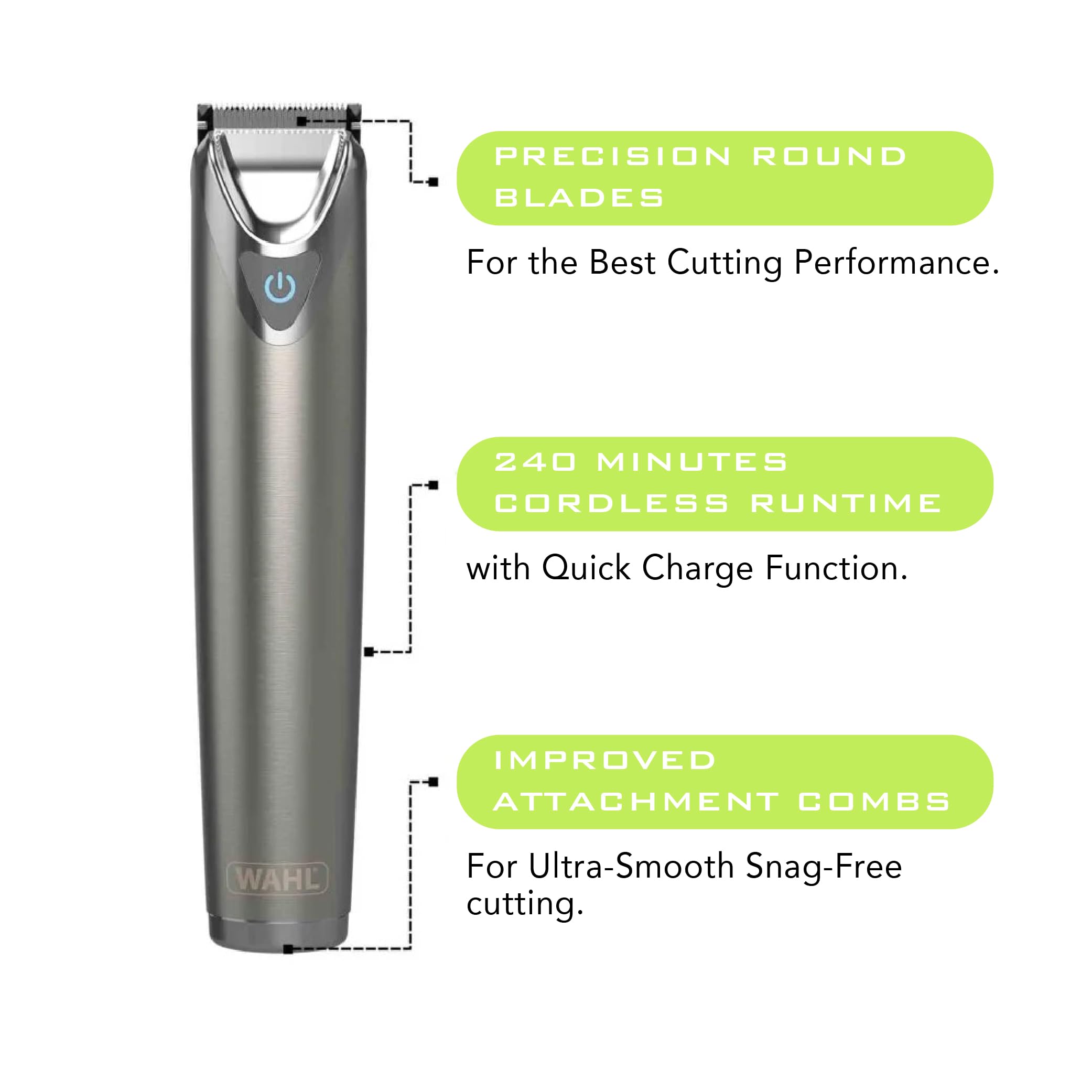 WAHL Lithium Ion Stainless Steel Grooming Kit, Rechargeable Trimmer, Ear and nose attachments, Body detailer for multi grooming, 4 Combs for different grooming lengths, 6 hours Run Time, 09818-727