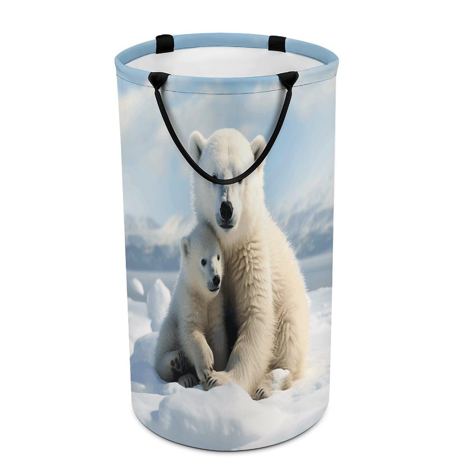 Cute Polar Bear Laundry Hamper Waterproof Polyester Laundry Baskets Collapsible Dirty Clothes Storage Basket Clothes Hampers with Sturdy Handles for Travel Bedroom
