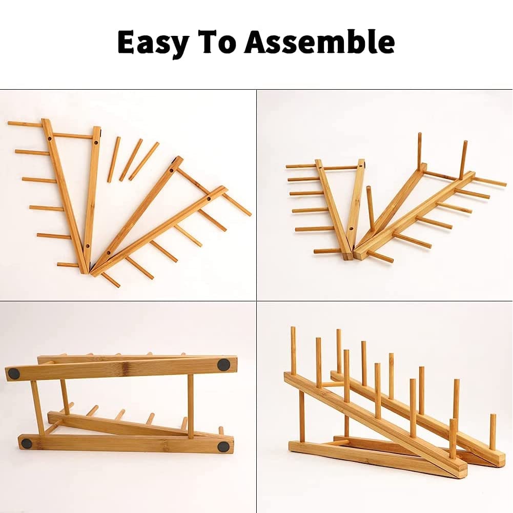 LATRAT Houten Afwasrek, 2 Stuks Bamboe Bordstandaard, Dekselhouder, Afwasrek, Keukenkast Organizer, voor Kop, Snijplank, Kom, Bord, Potdeksel