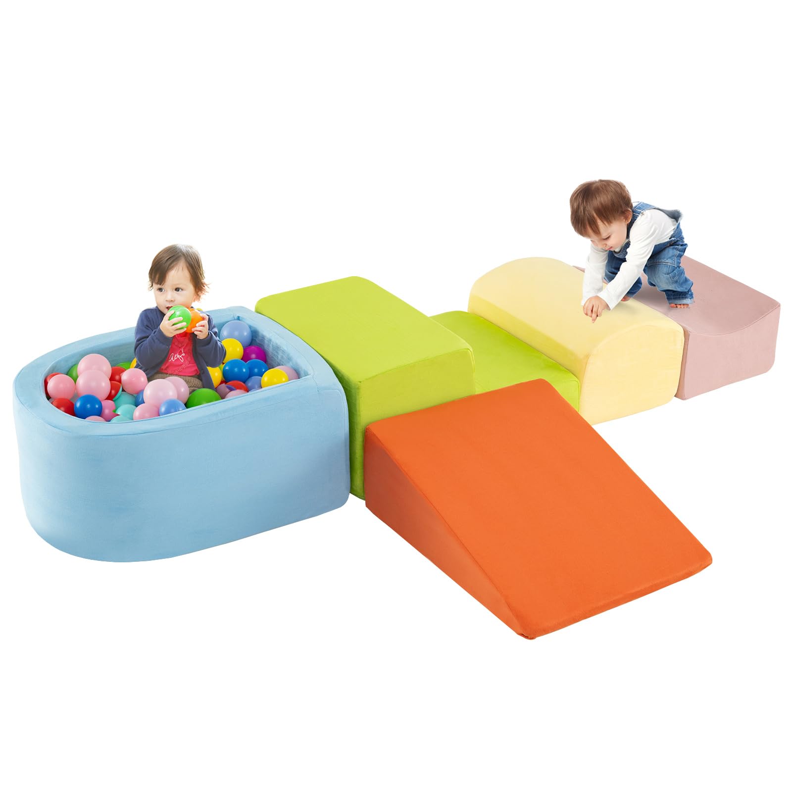 GYMAX Soft Play Equipment, 5 Pieces Kids Activity Set with Ball Pit, Baby Soft Foam Blocks Interactive Toy Foam Climbing Block Play Set for Toddlers (Colorful) โ image 1