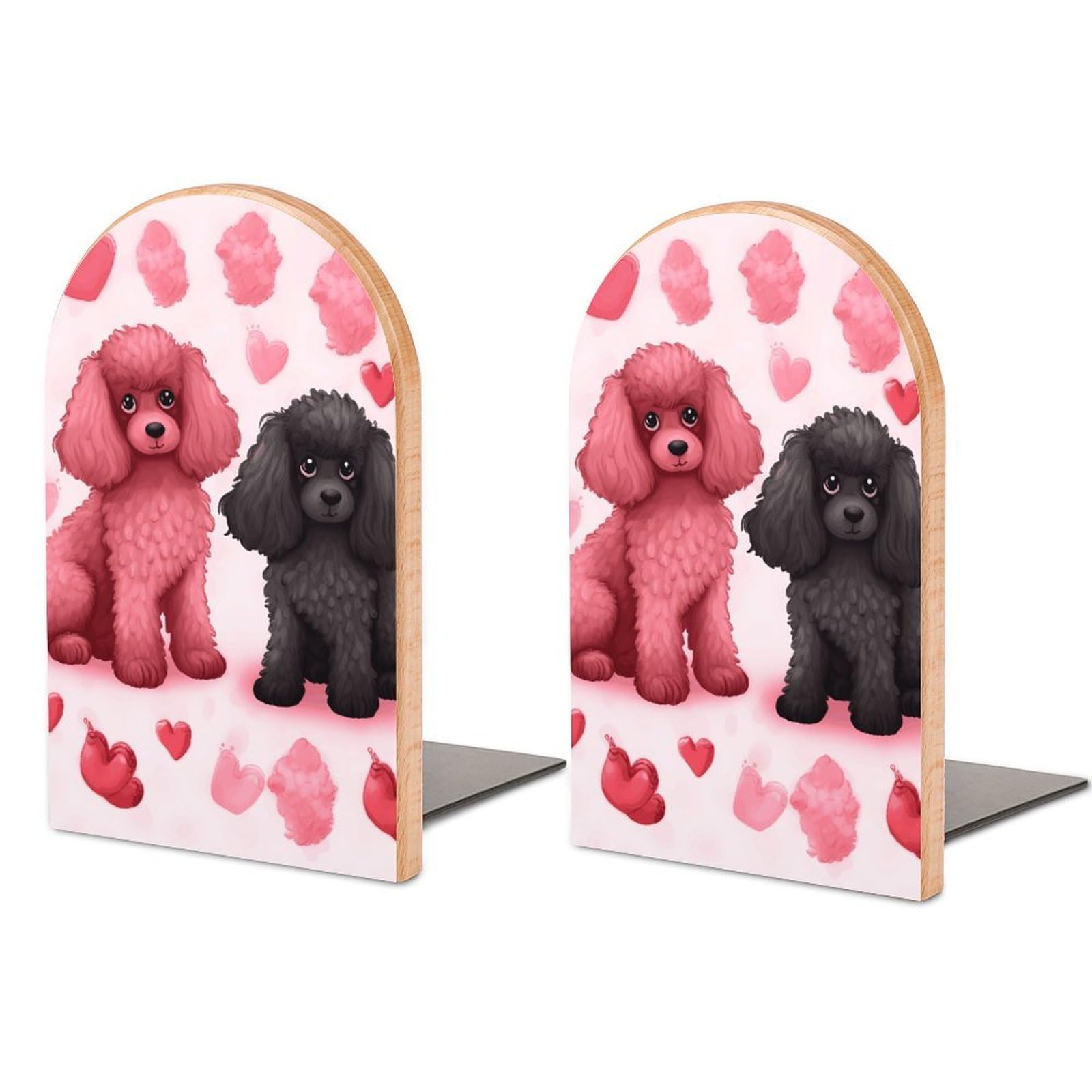 Sujetalibros de caniches rosados de madera con soporte decorativo resistente