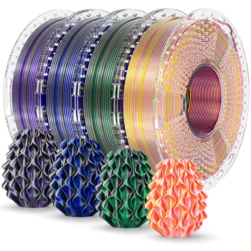 Image of SUNLU Silk PLA+ Filament 1.75mm Multicolor 250gx4, Silky Glossy PLA Plus 3D Printer Filament Bundle for Bambu Lab 3D Printers, BlackPurple+Blackgreen+BlackBlue+PinkGold