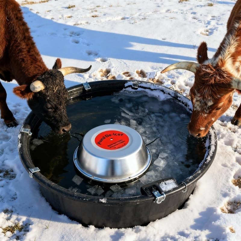 1000W Pond Heater with Floating Thermostatical Controller, Floating Pond De-Icer with Auto on/Off, Oxygen Exchange, Sturdy Cast Aluminum, 10ft Power Cord for Ponds & Livestock Drinking