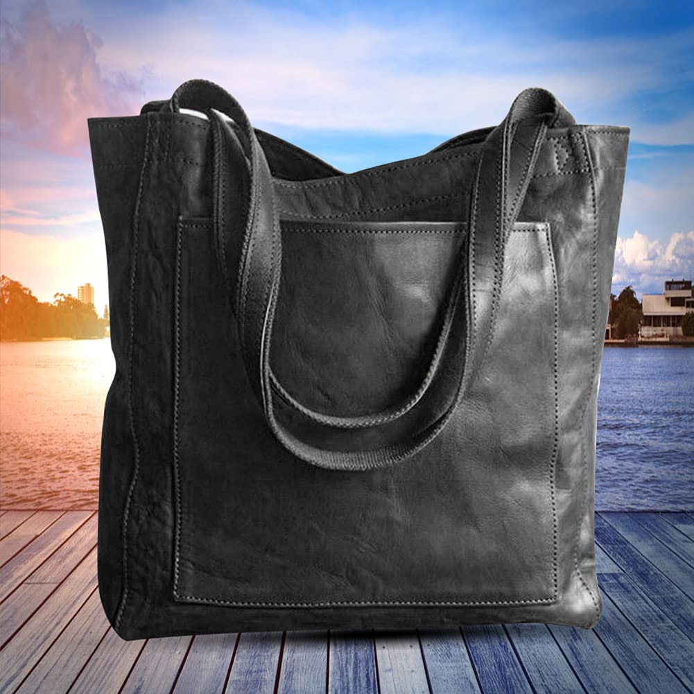 Borsa a Tracolla da Donna Grande in Morbida Pelle PU - Casual per Lavoro, Viaggi e Shopping (Nero)