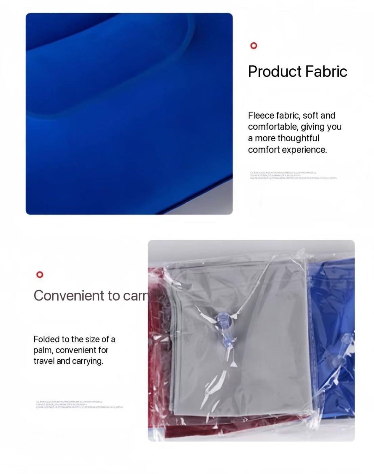 Lot de 2 coussins gonflables doux floqués pour le camping, les voyages, la pêche, résistant à l'eau, portable pour la plage, la voiture, l'avion, le bureau