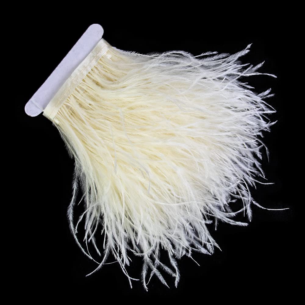 3 Yards 10-15cm Beige Ostrich Feathers Trim Fringe for DIY Dress Sewing Crafts Costumes Decoration