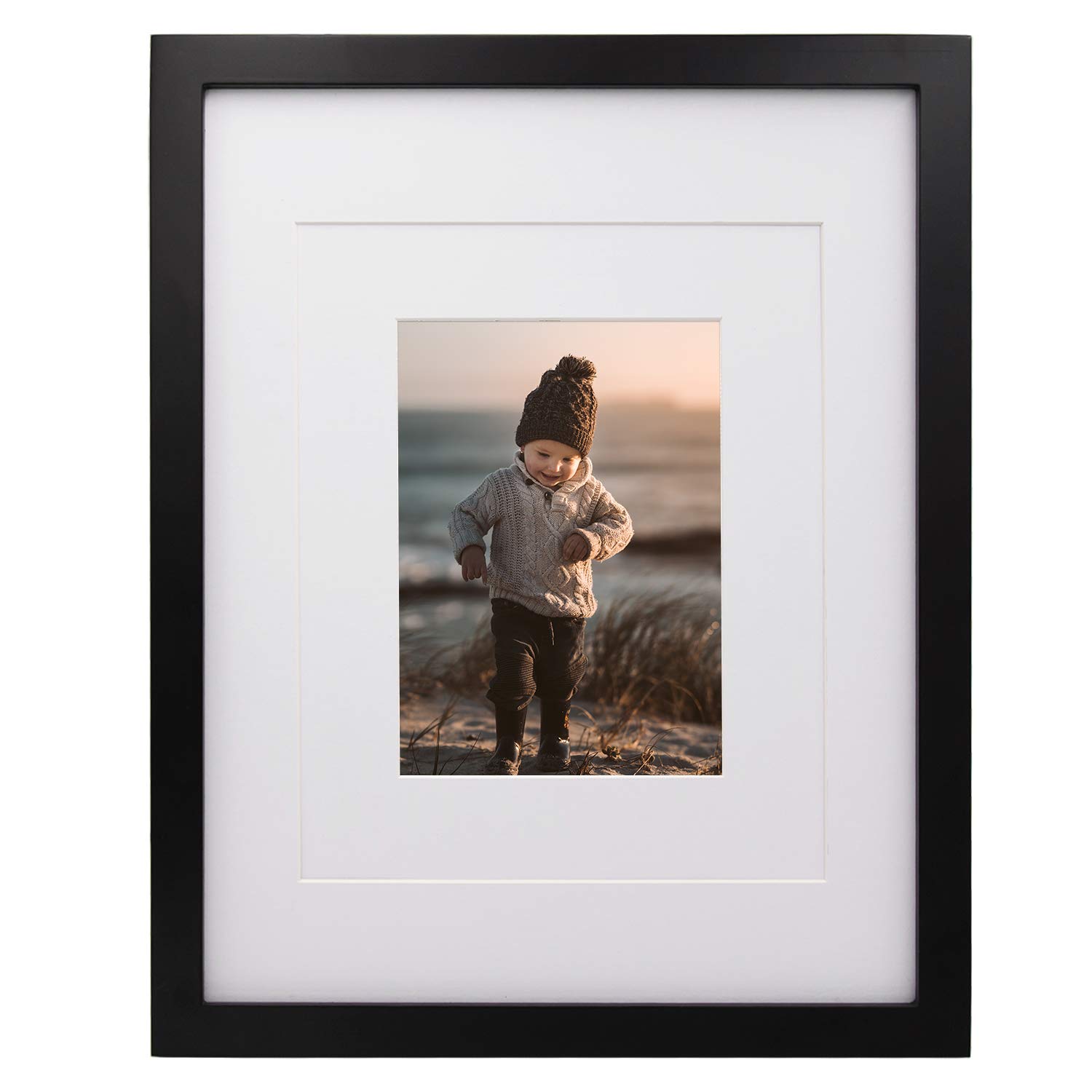 KINLINK11x14 Picture Frame Black, Wood Frames with HD Plexiglass for Picture 5x7/8x10 with Mat or 11x14 without Mat, Tabletop and Wall Mounting Display