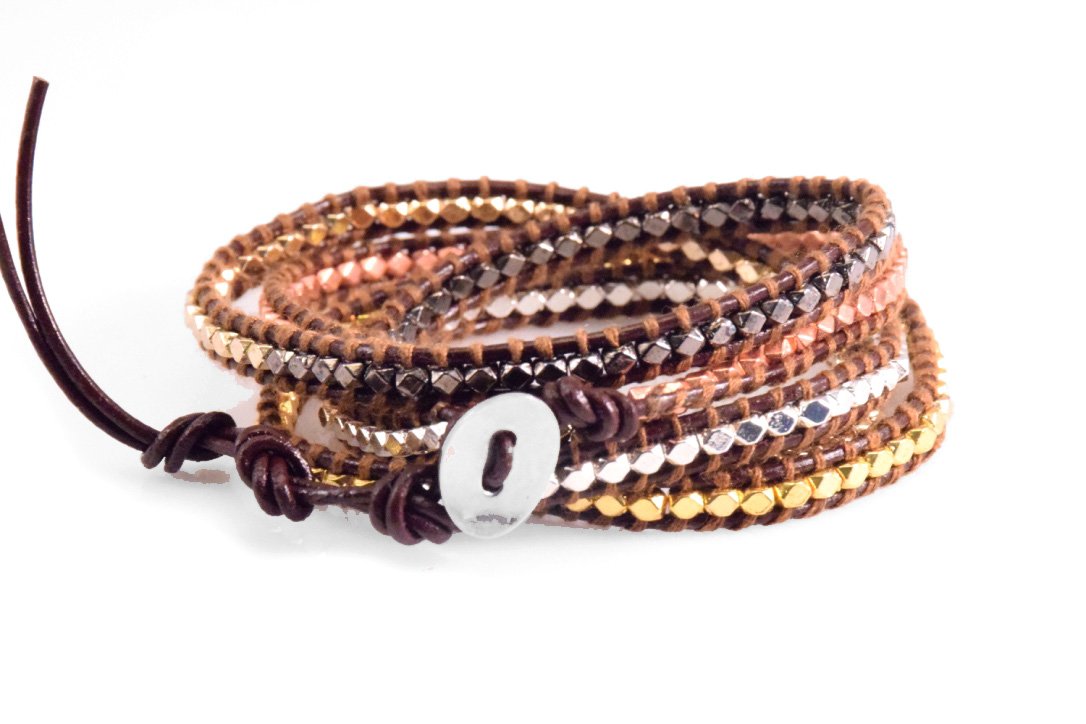 Blupear Mix Nugget Wrap Bracelet Metal Beads Handmade in a Brown Leather 5 Layers Fashion Woven Bangle.