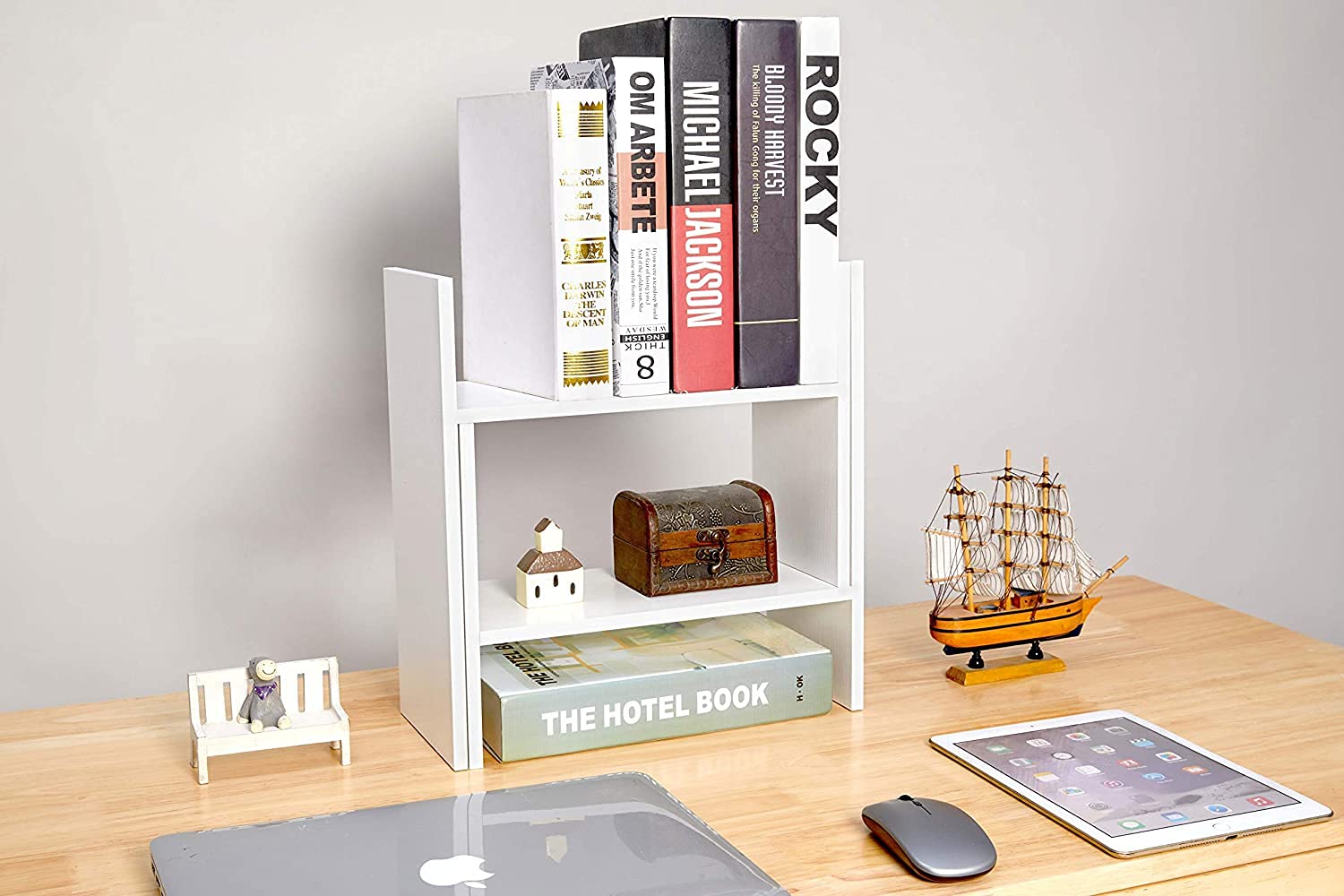 Expandable Wood Desktop Bookshelf Desktop Organizer Office Storage Rack