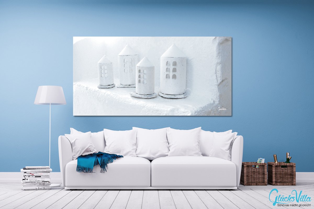 Glücksvilla - Weiß 2 (Acrylglas-Bild 5 mm, 120 x 60 cm) | div. Maße - aus DE - Kunstdruck Deko Wandbild quer - Griechenland Kykladen Mykonos Laternen Deko