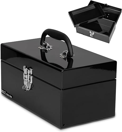 P.I.T. Caja de herramientas de 12 pulgadas, pequeña caja de herramientas portátil de acero con cierre de pestillo de metal para el hogar, almacén,