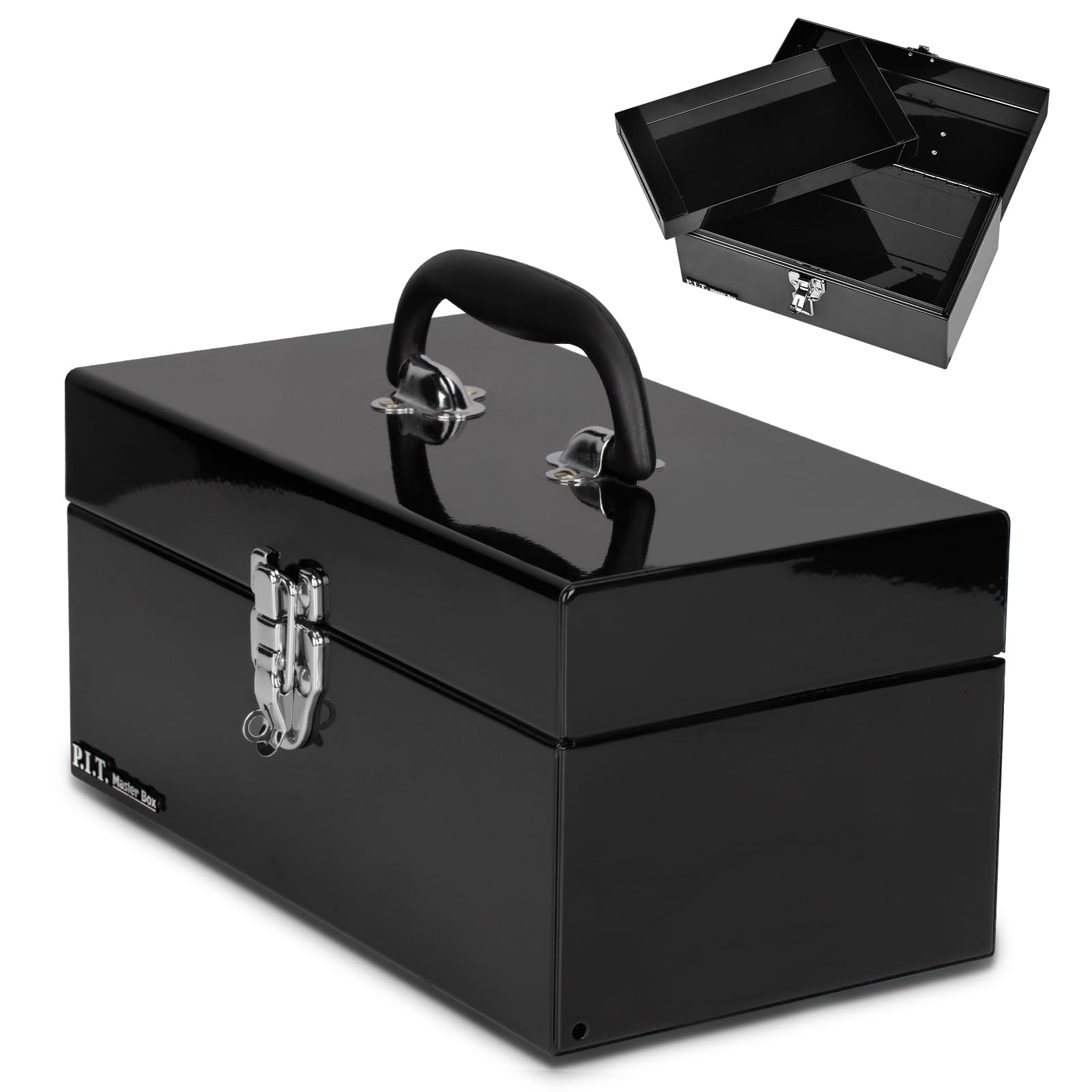 P.I.T. Small Metal Tool Box with Handle Latch for Tools Storage,Black