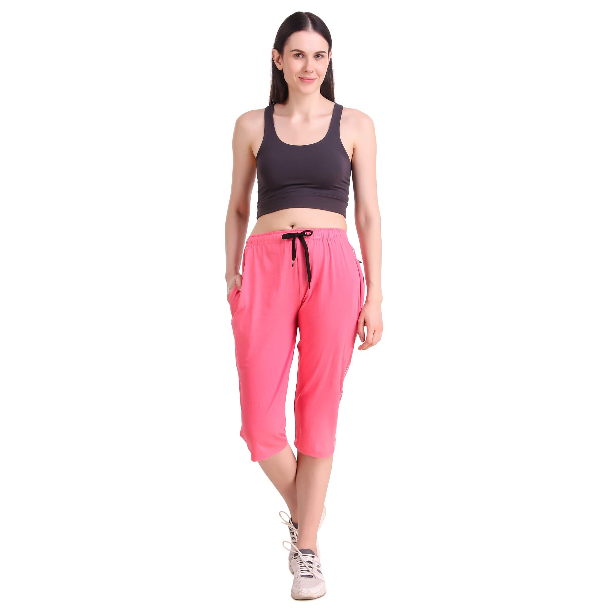 UZARUS Women's Cotton Sports Elastic Trackpants Shorts Capris (XX-Large, Peach) - Image 2 thumbnail