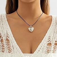 Vista 4 de Gargantilla de corazón grueso y hinchado, colgante de corazón grande, cadena de terciopelo ajustable, collares de corazón para mujeres