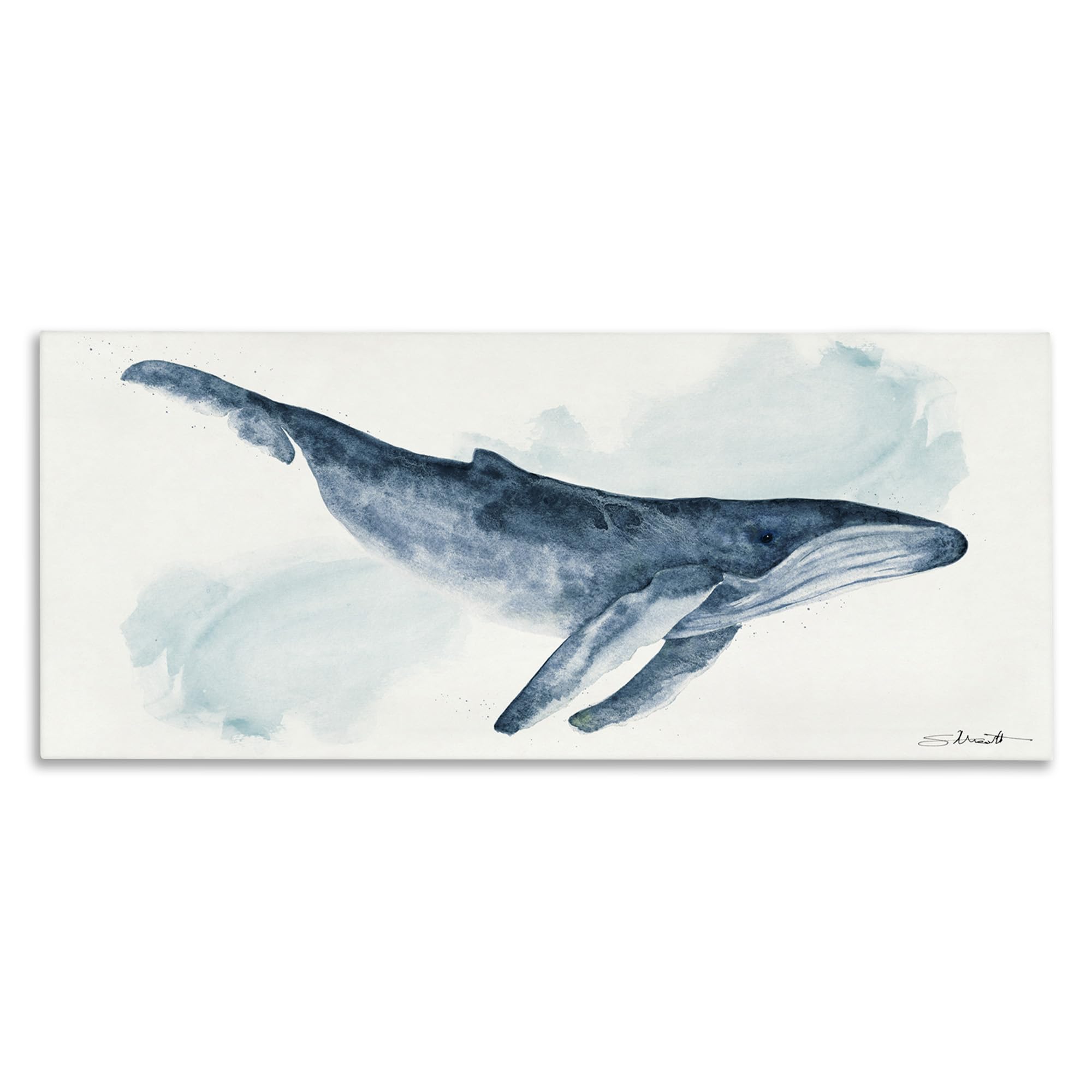 Stupell Industries Nautical Humpback Whale Marine Animal Blue Watercolor Painting, Designed by Stephanie Workman Marrott Canvas Wall Art, 48x20, White