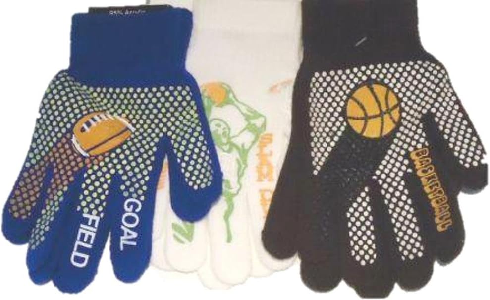 Three Pairs Prints Fleece Polyester with Microfiber Lined Very Warm Boys Gloves