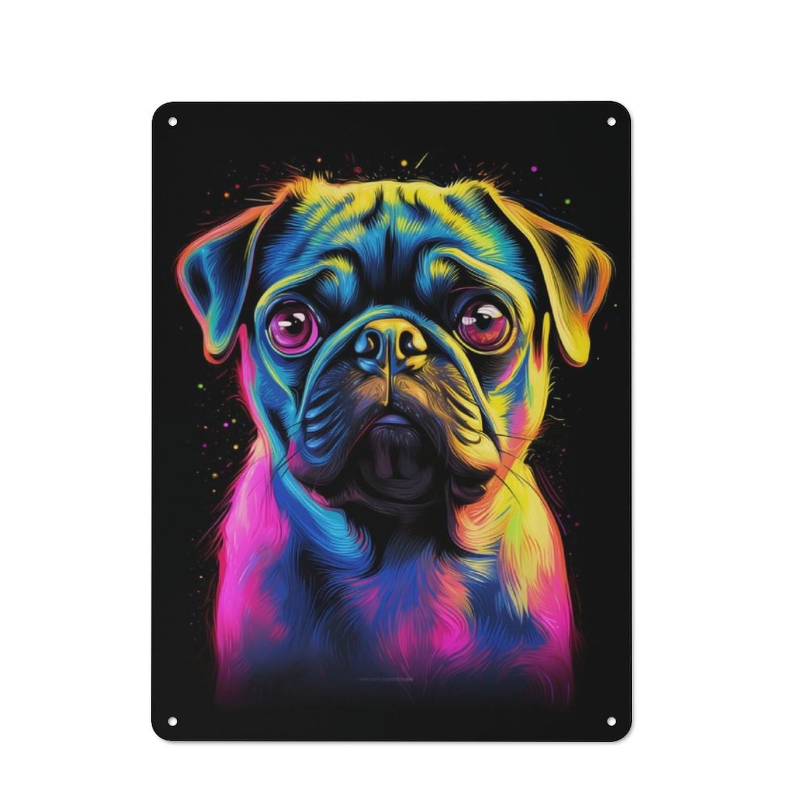 Junmoney Neon Pug Portrait Dog Rustic Tin Wall Plaque 40X30cm For Studio Or Craft Room, For Garage, Workshop And Man Cave Decoration