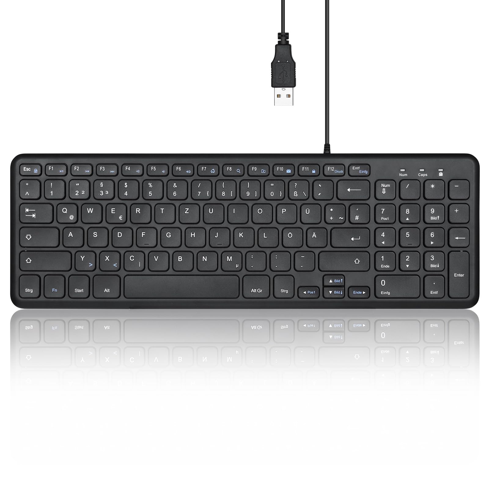 Perixx PERIBOARD-213 DE Compact Wired USB Keyboard with Silent Scissor Structure Keys for Computer, Numeric Keypad, Laptop and Tablet, Black, QWERTZ-image-3