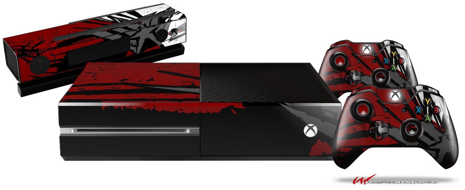 Baja 0040 Red Dark - Holiday Bundle WraptorSkinz Decal Style Vinyl Skin Wrap compatible with XBOX One Original Console, Kinect and 2 Controllers (GAMING SYSTEM NOT INCLUDED)