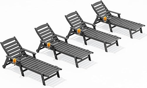 Miniatura 50 de SERWALL Juego de 2 Sillas Tumbonas para Patio, 78'' de Largo, 5 Posiciones Ajustables, HDPE, Tumbona para Exteriores para Piscina, Silla de Salón