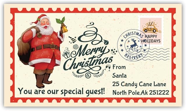 Pack of 10 North Pole Express Stamp Stickers ( 99.1 x 57.3 mm ) Happy Christmas Labels for Presents, Card Making and Gifts Papa Prints®