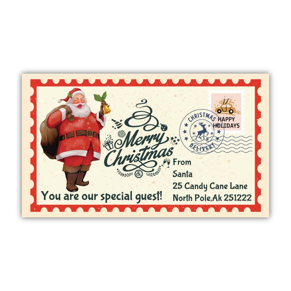 Papa Prints Christmas Stamp Pack Of 10 North Pole Express Stamp Stickers (99.1 X 57.3 Mm) Happy Christmas Labels For Presents, Card Making And Gifts Papa Prints®