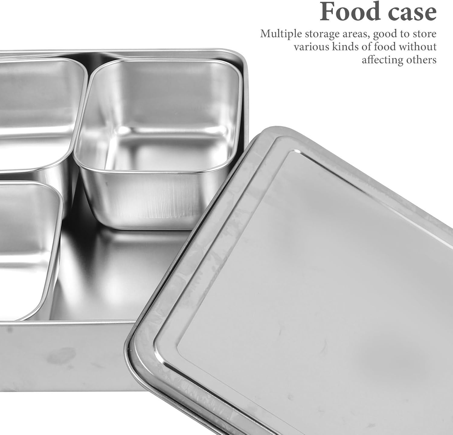 VALICLUD Multi-compartment Stainless Steel Seasoning Box with Lid, Thick Non-magnetic Spice Organizer Tray for Kitchen and Bar, 4-section Condiment Storage Container for Food and Snack